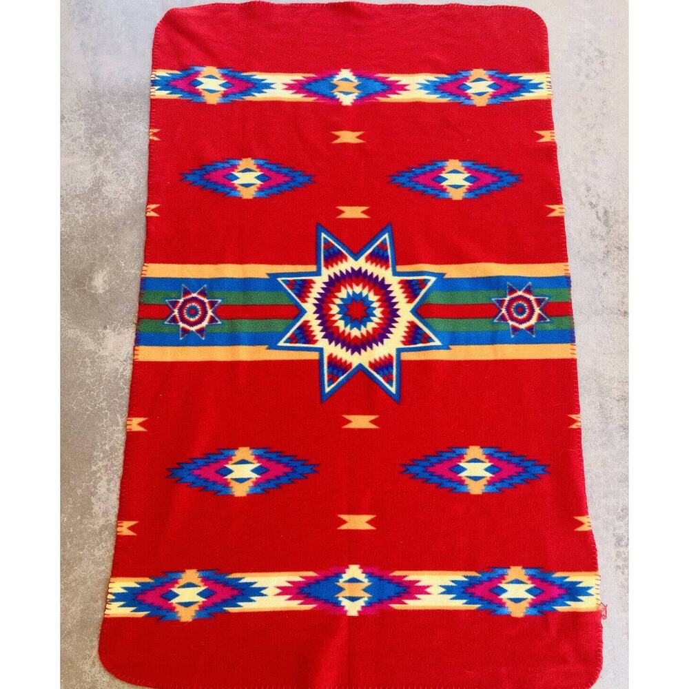 St Labre Indian School Montana Blanket Southwestern Throw Red Blue Green 34x46”